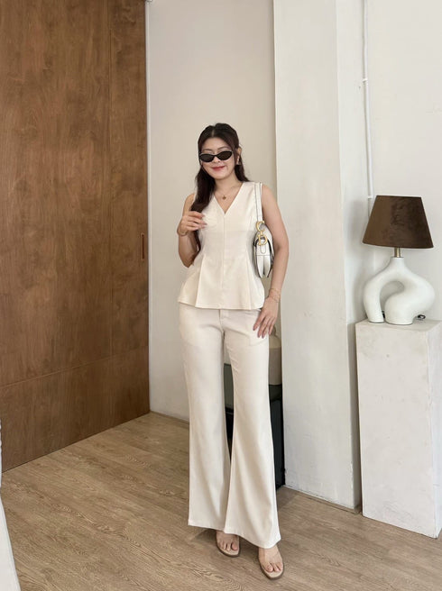 V-Neck Sleeveless Vest With Trousers sets